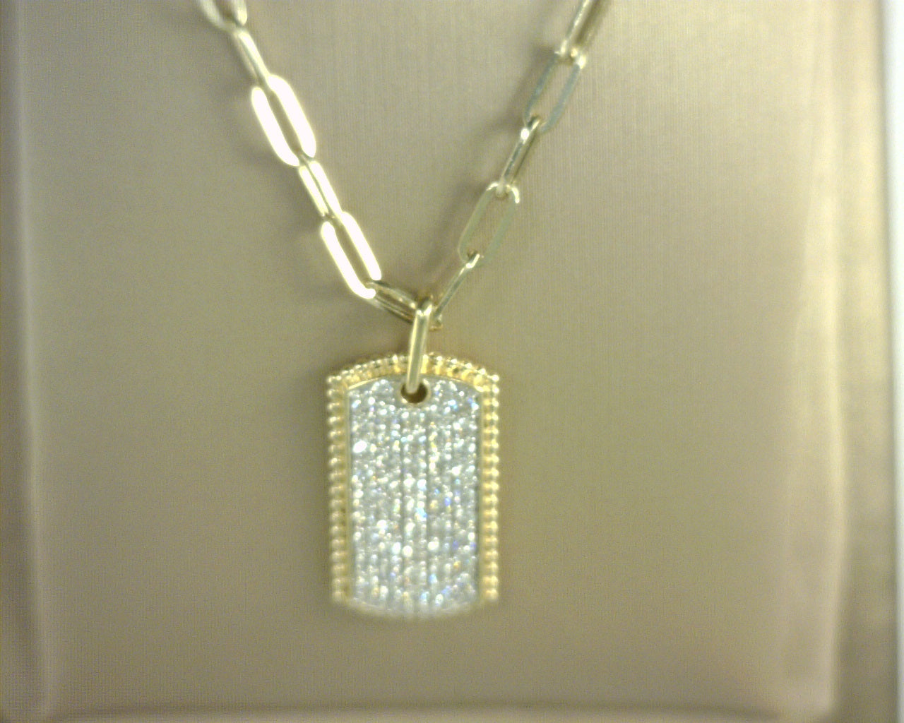 Gabriel NY 14K Yellow Gold Diamond Pave Dog Tag Pendant Hollow Chain Necklace .67ctw S1405936