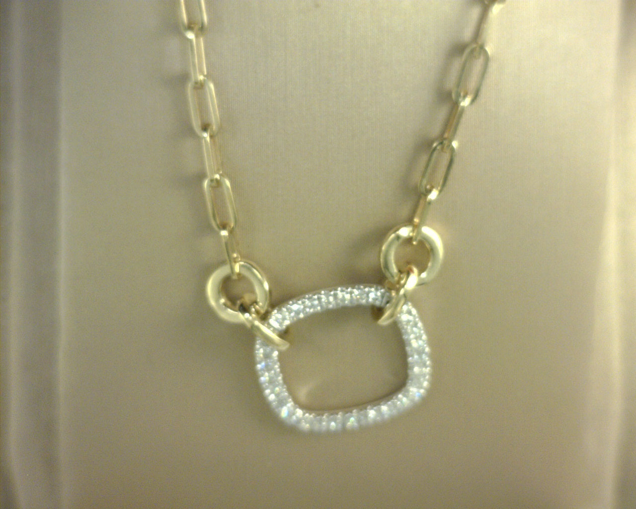 Gabriel NY 14K White Yellow Gold Open Cushion Shape Diamond Hollow Paperclip Chain Necklace .23ct S1978868