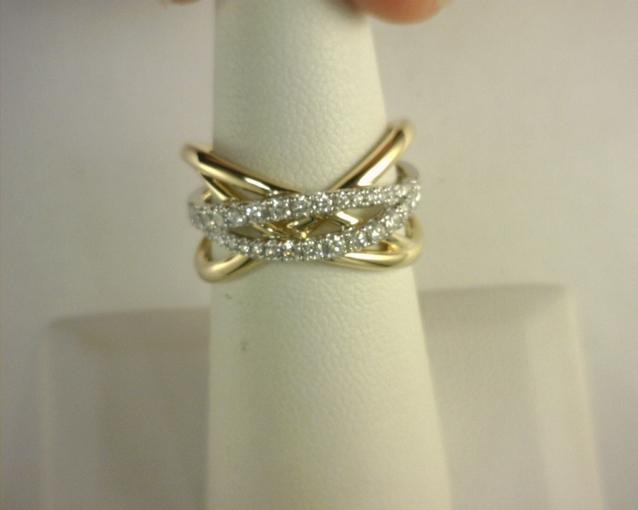 Gabriel NY 14K White Yellow Gold Graduating Diamond Criss Cross Ring .51ct S1978590