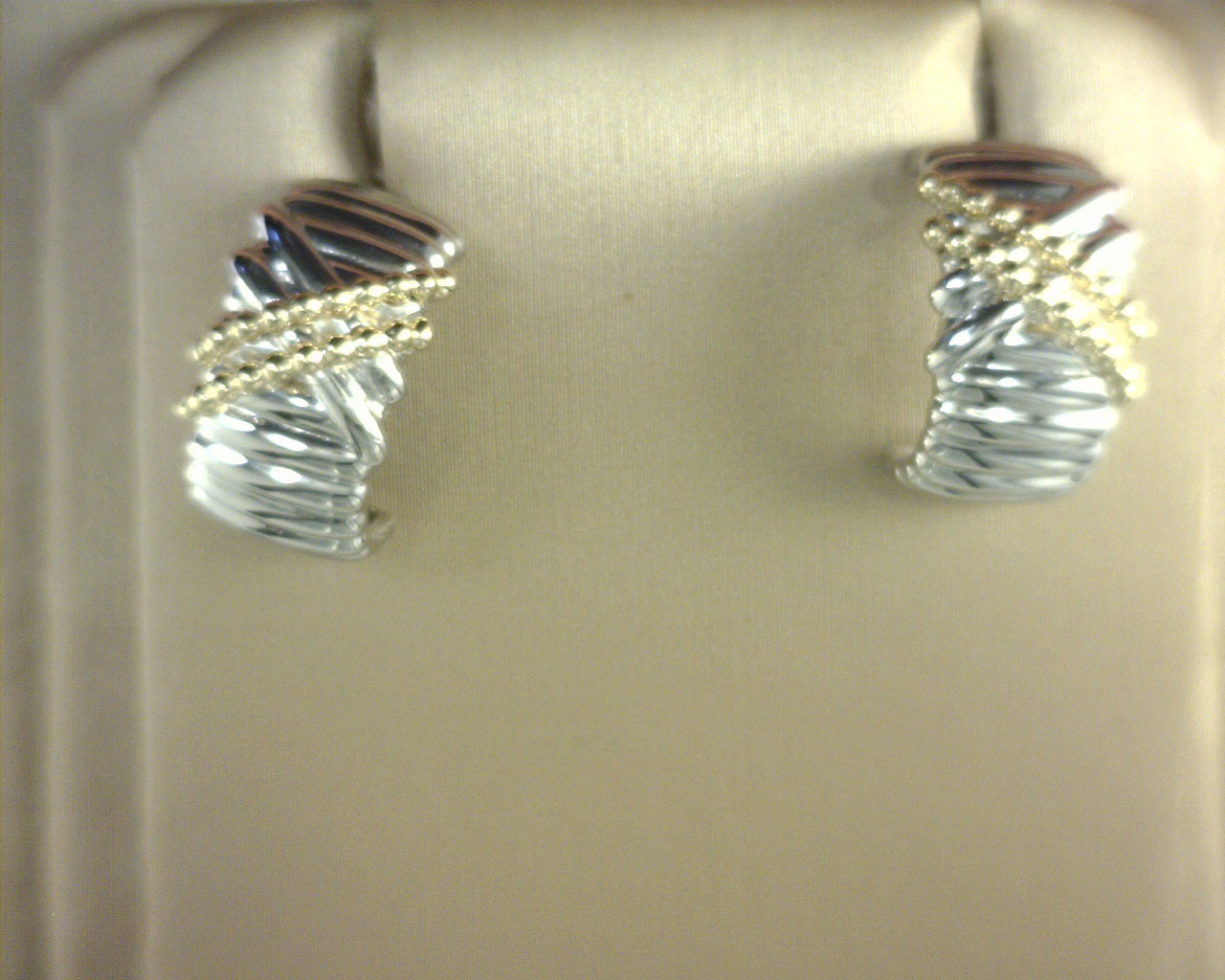 925 Sterling Silver and 14K Yellow Gold Bujukan Shrimp Criss Cross J Hoop Earrings s1978875