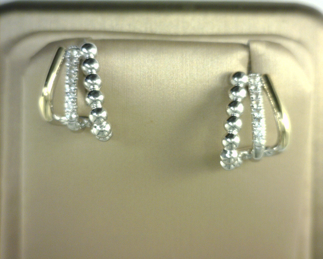 925 Sterling Silver and 14K Yellow Gold Bujukan and White Sapphire Multiple Row J Hoop Earrings s1978874