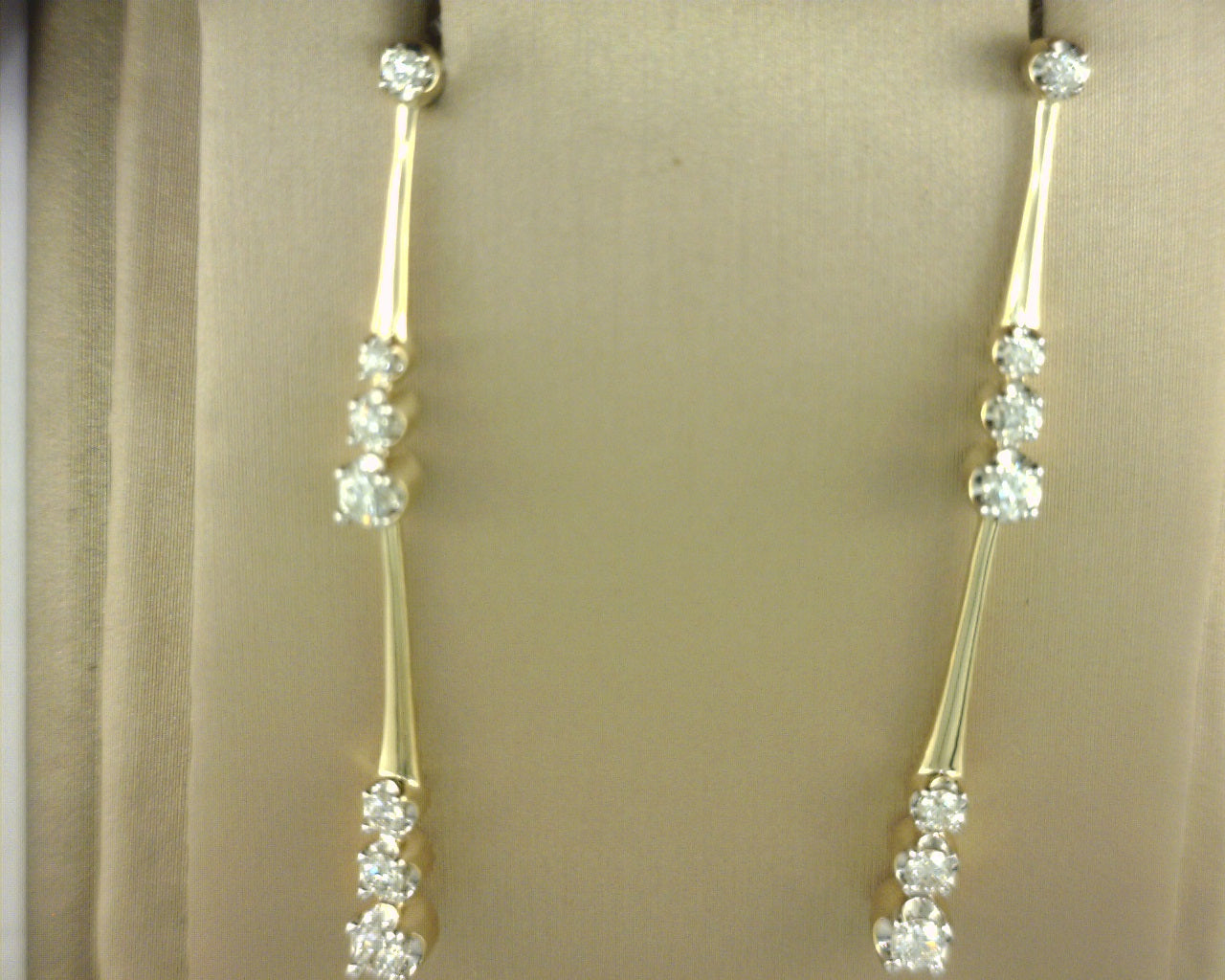 Gabriel NY 14K Yellow Gold Linear Graduated Diamond Station Drop Earrings in size 45mm .61CT S1972519