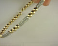 Gabriel NY 14K White and Yellow Gold Diamond Pave Three Station Bar Bujukan Beads Split Bangle Bracelet .52ct S1975406