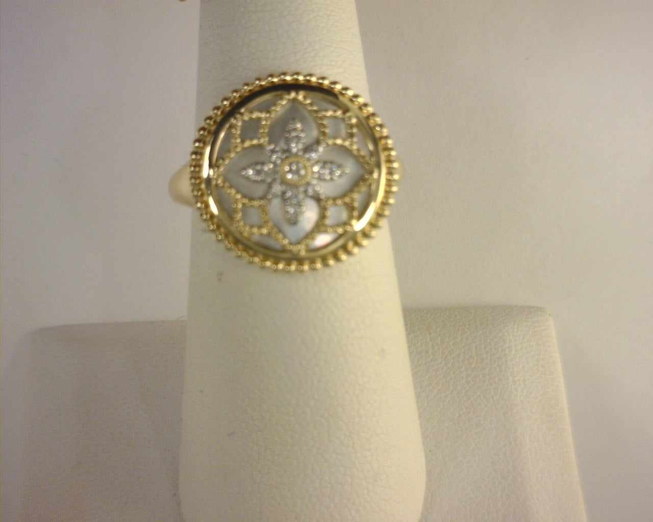 Gabriel NY 14K Yellow Gold Diamonds and White Mother of Pearl Bujukan Signet Ring S2011772