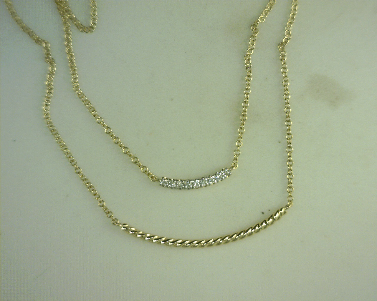Gabriel NY 14K Yellow Gold Two Strand Twisted and Diamond Bar Necklace .06ct s970842