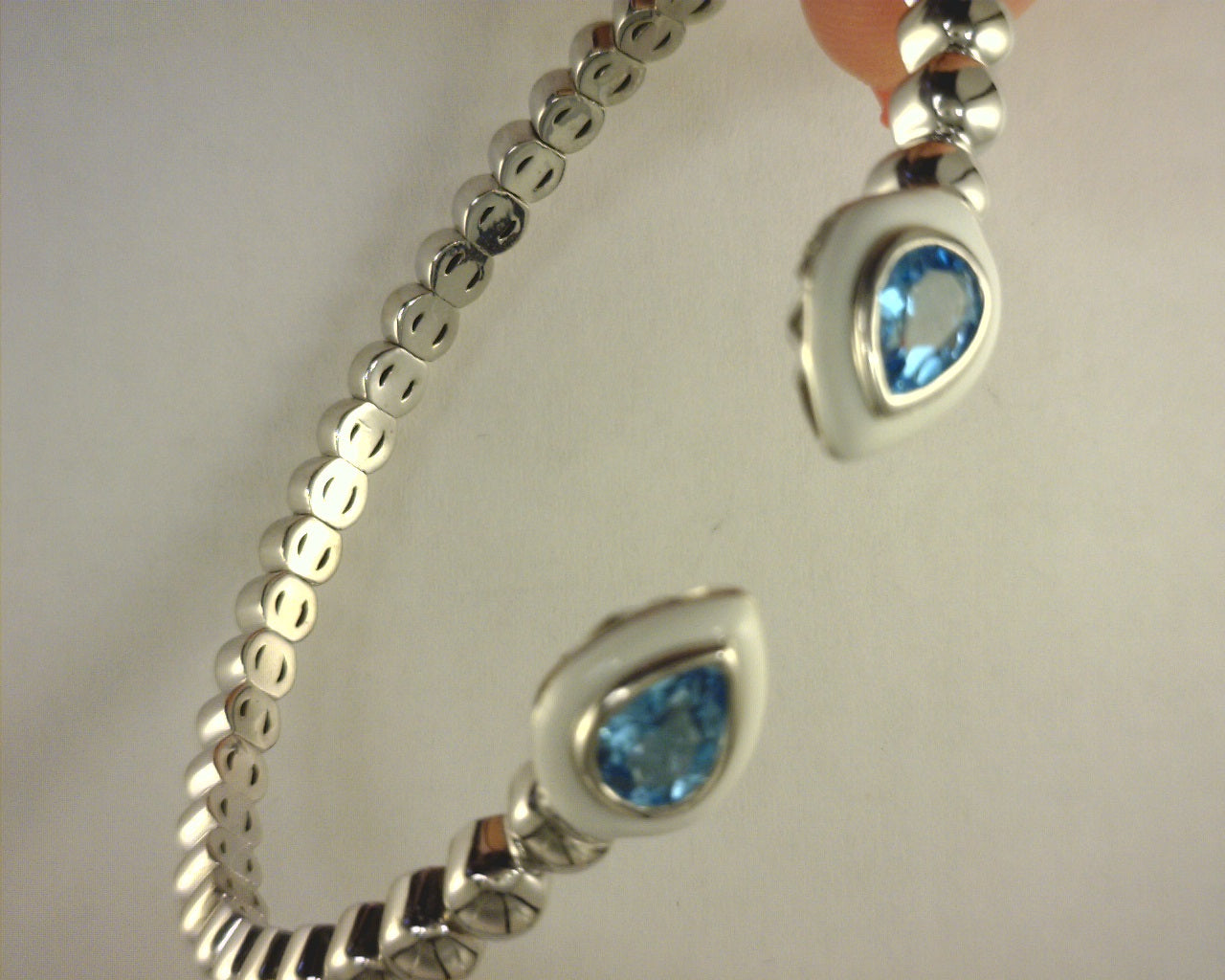 Gabriel NY 925 Sterling Silver Bujukan Blue Topaz Open Bangle Bracelet with White Enamel s1942627