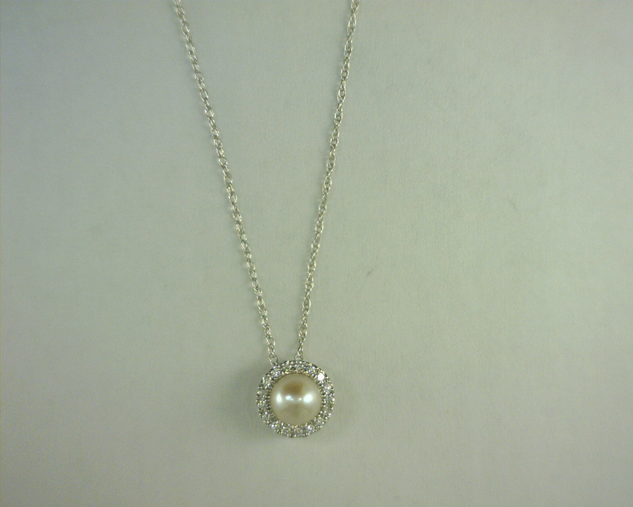 Gabriel NY 14K White Gold Pearl and Diamond Halo Pendant Necklace s2054755