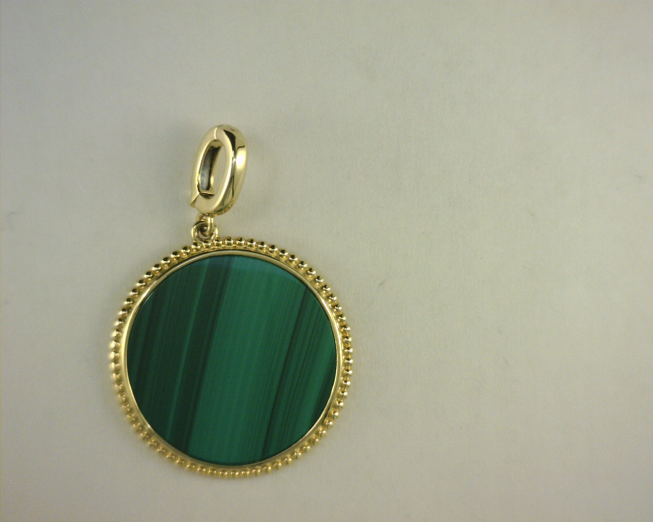 14K Yellow Gold Bujukan Round Malachite Medallion Pendant #S1752072