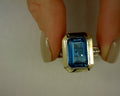 14K YELLOW GOLD AND 925 STERLING SILVER OCTAGON BLUE TOPAZ COCKTAIL RING #S2166652