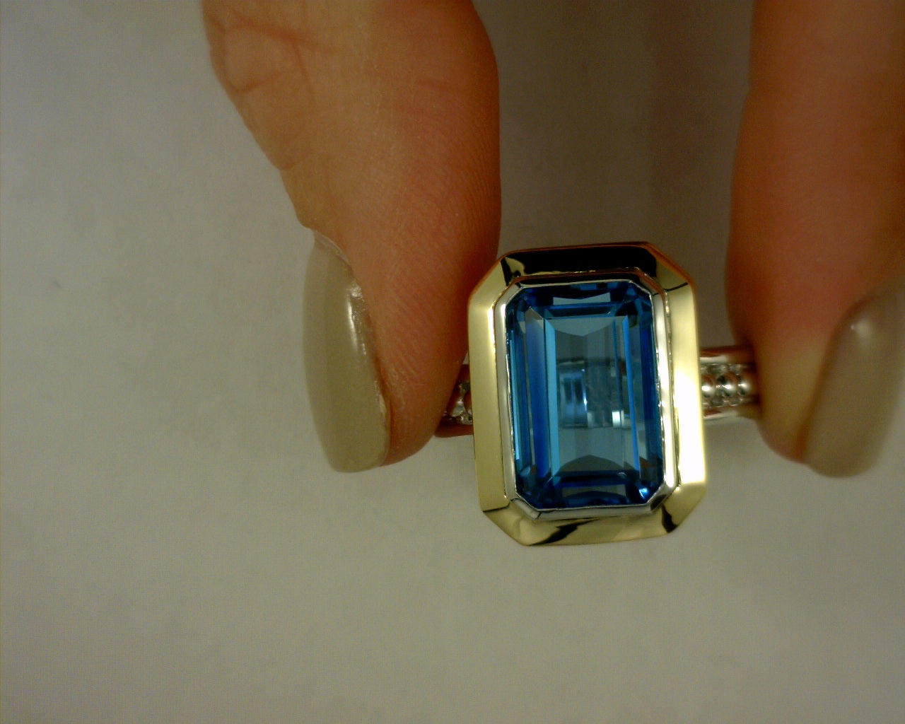 14K YELLOW GOLD AND 925 STERLING SILVER OCTAGON BLUE TOPAZ COCKTAIL RING #S2166652