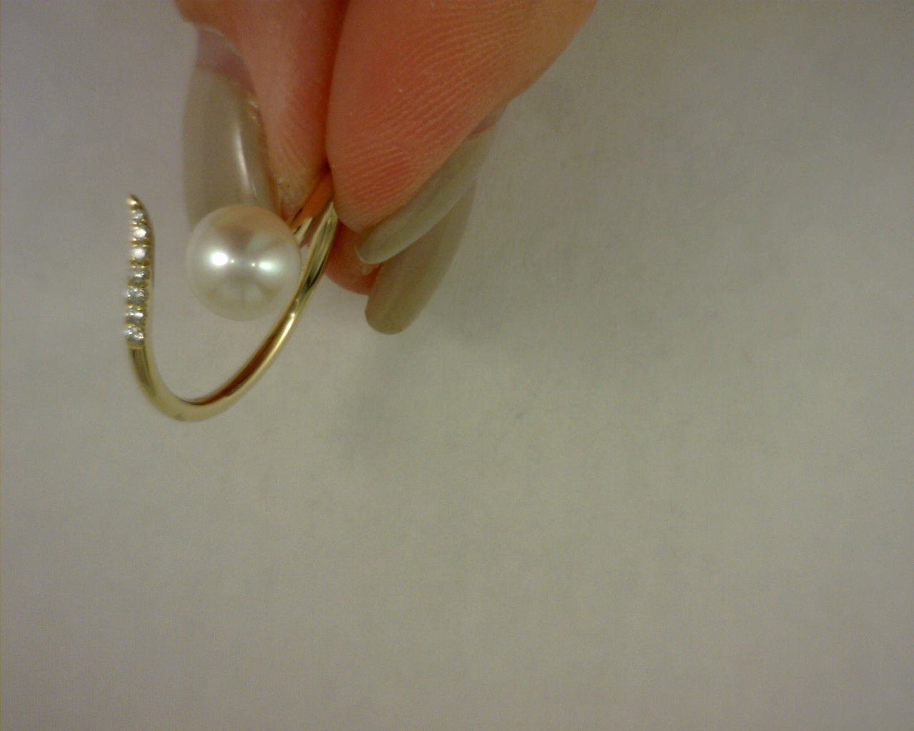 14K YELLOW GOLD CULTURED PEARL AND DIAMOND OPEN WRAP RING