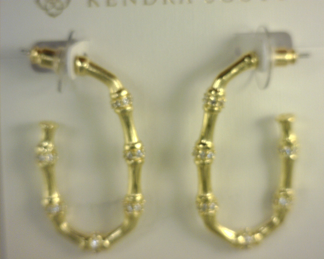 Kendra Scott Maura Bamboo Hoop Earrings Gold White Crystal