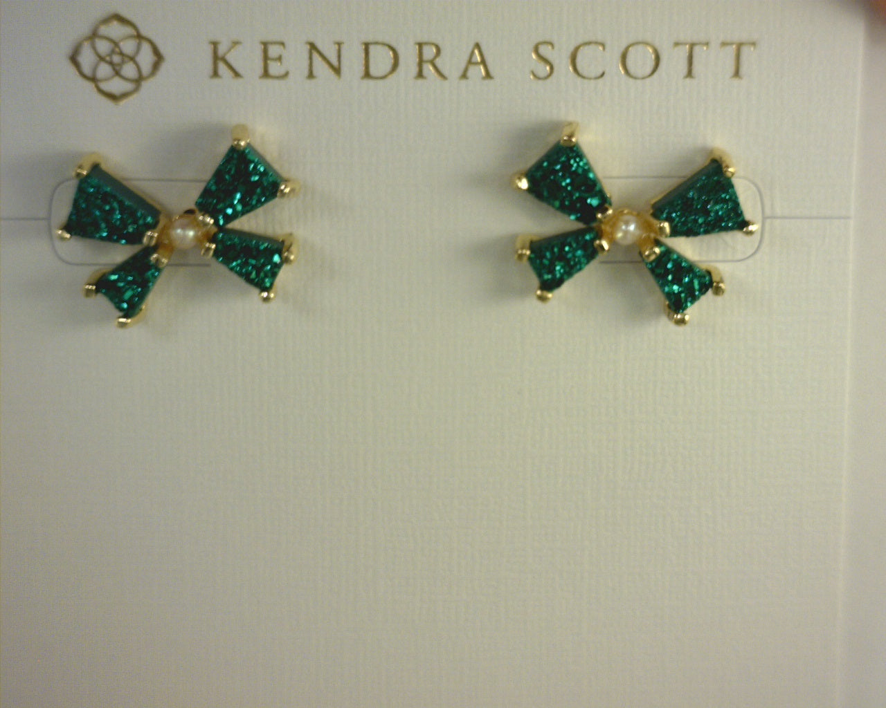 Kendra Scott Blair Bow Small Stud Earrings Gold Emerald Drusy