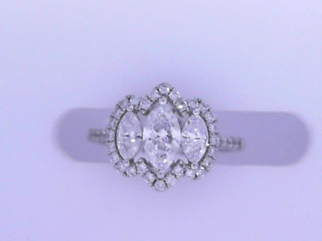 Diamond Marquise Fashion Ring 1.22cttw 14K White Gold<br>Center .50ct