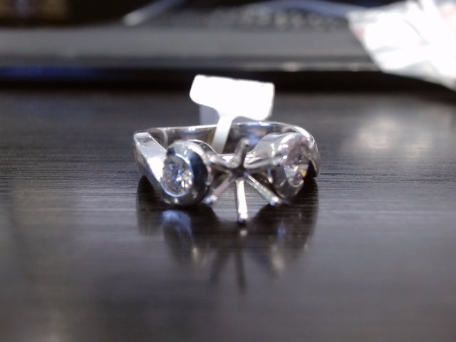 Lady's White 14 Karat Fashion Ring Size 6.75 With 2=0.46Tw Round H Si2 Diamonds