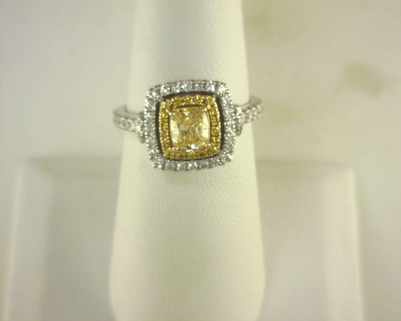 Diamond Fashion Ring 1.38cttw Platinum <br>Cushion .92ct SI2 Z<br>Diamonds .46ct SI2 F/G