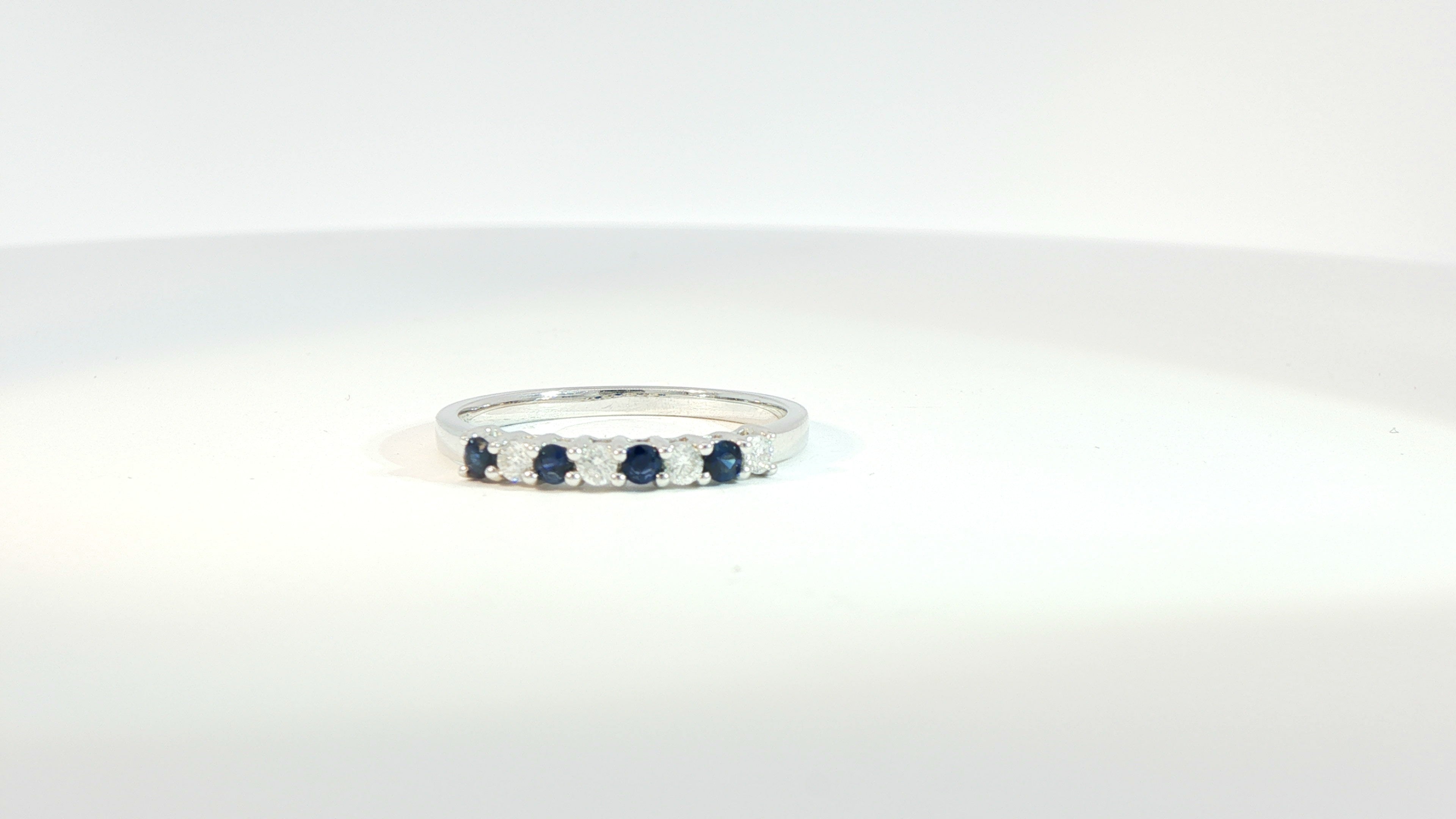 Diamond and Sapphire Band 14K White Gold