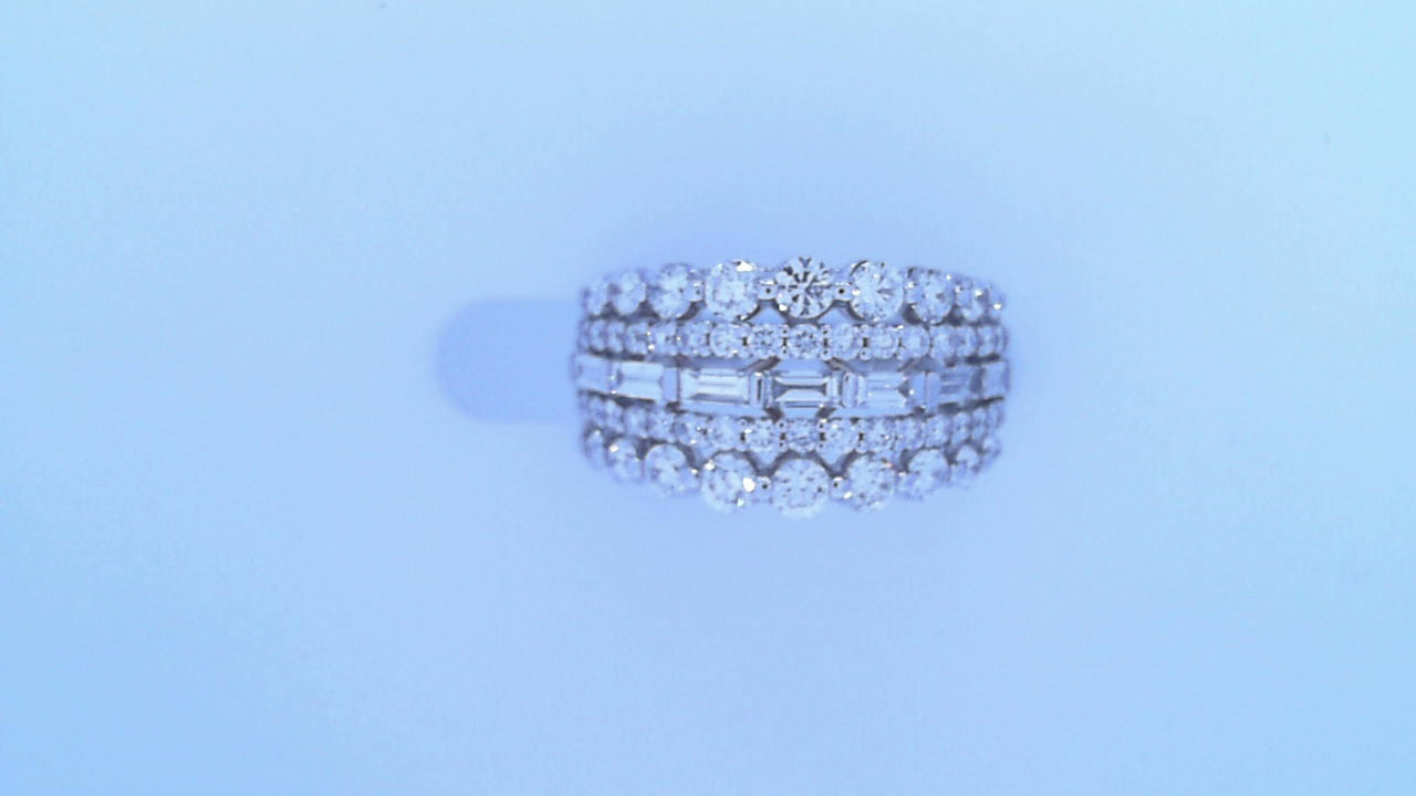 Diamond Fashion Ring 1.82cttw 18K White Gold<br>52 Round 1.39ct<br>7 Baguettes .43ct