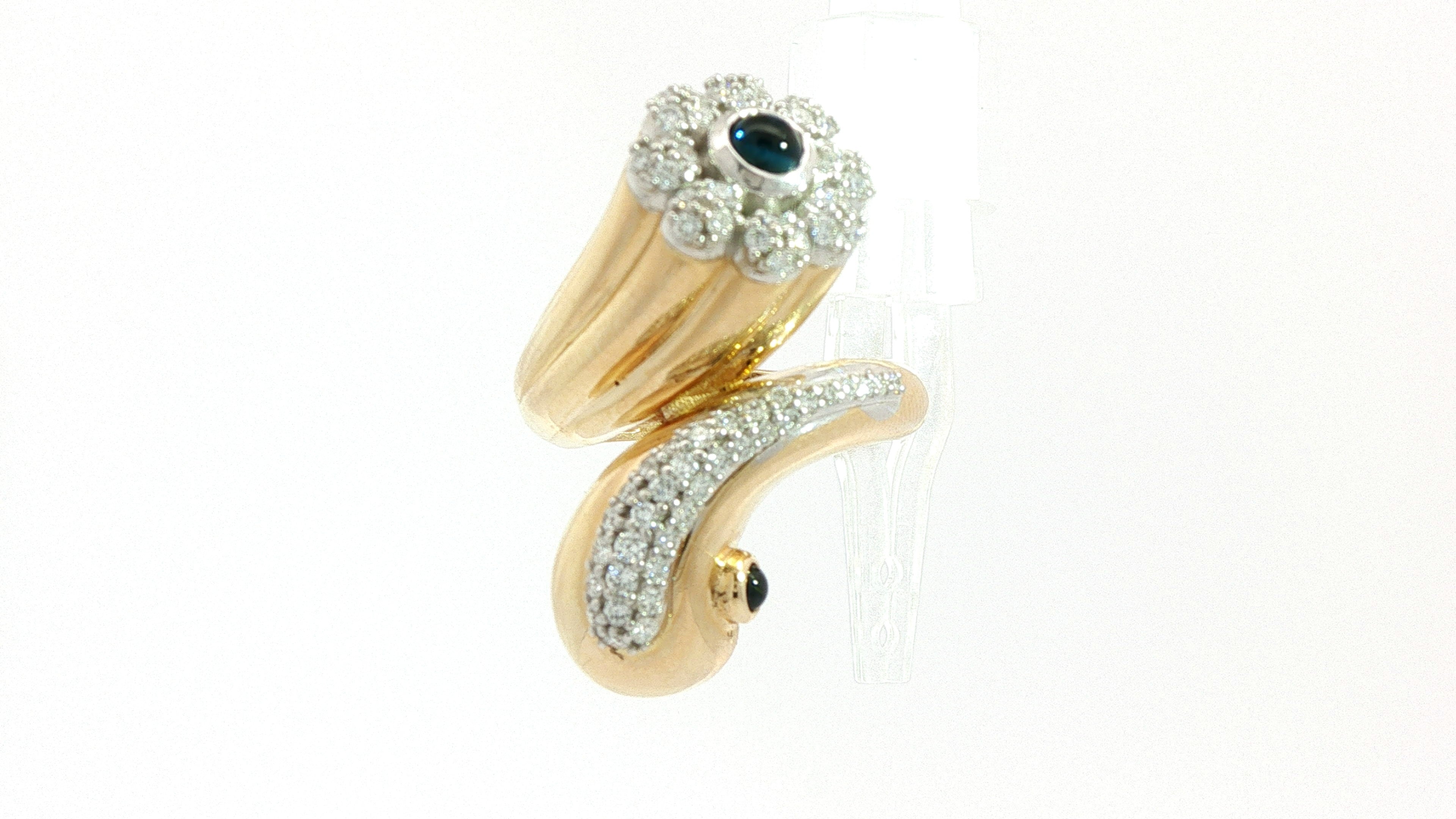 Diamond Fashion Ring .62cttw Round 14K Yellow Gold<br>Cabachon Sapphires - 2