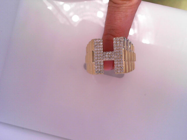 14k Yellow Gold Diamond "H" Initial Ring