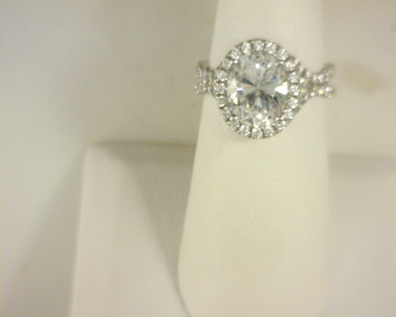 Diamond Solitaire Ring .98cttw 19K White Gold <br>CZ Center