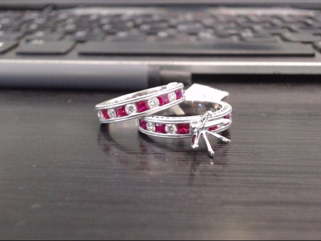 Diamond and Ruby White 14 Karat Ring Set Size 6.5