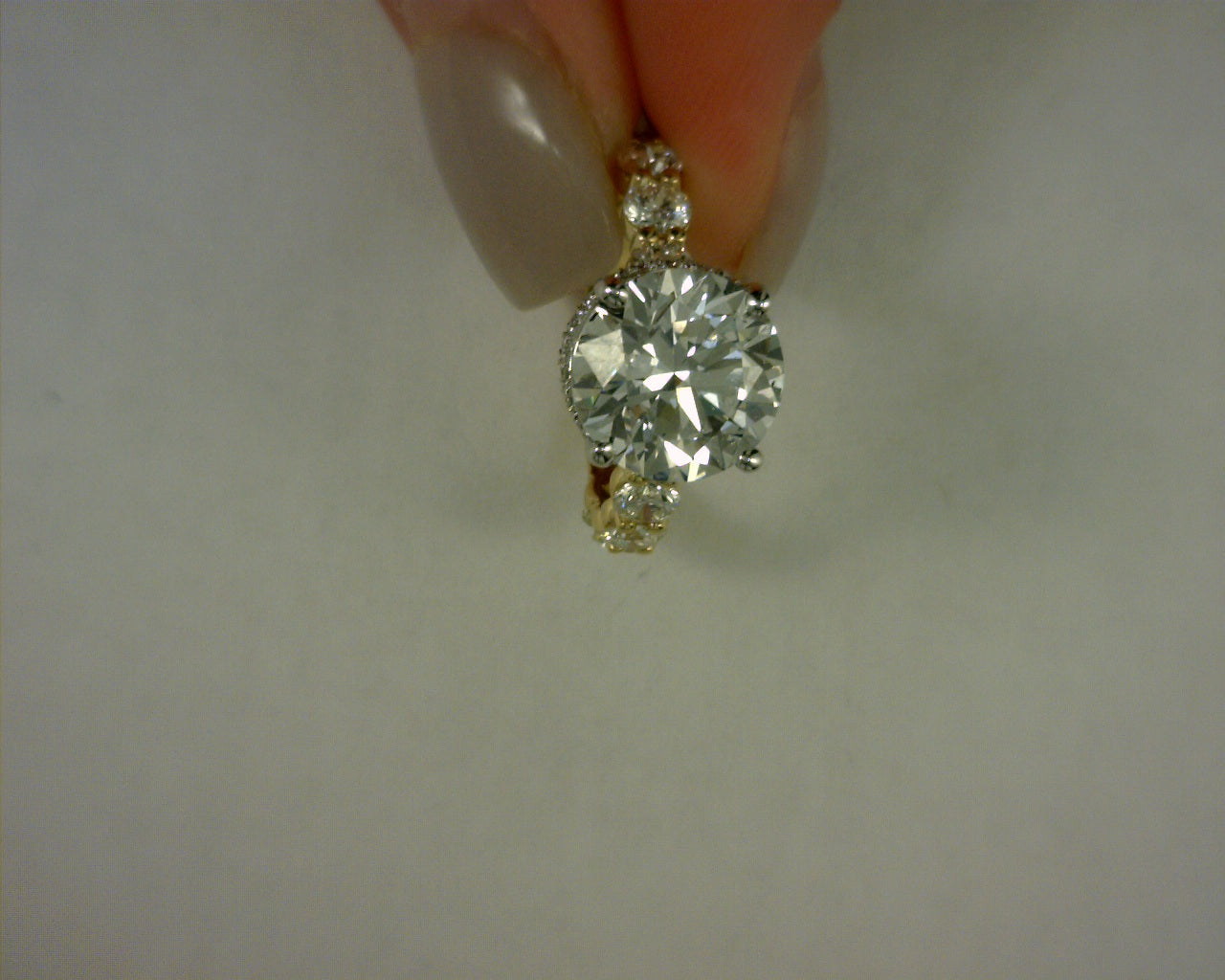 Daviani Collection Diamond Semi Mount Ring 1.65ct 14K Yellow Gold WITH LAB ROUND 4.02 EVS1