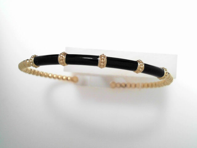 Gabriel NY Enamel - 14K Yellow Gold Bujukan Beads Split Bangle with Black Enamel