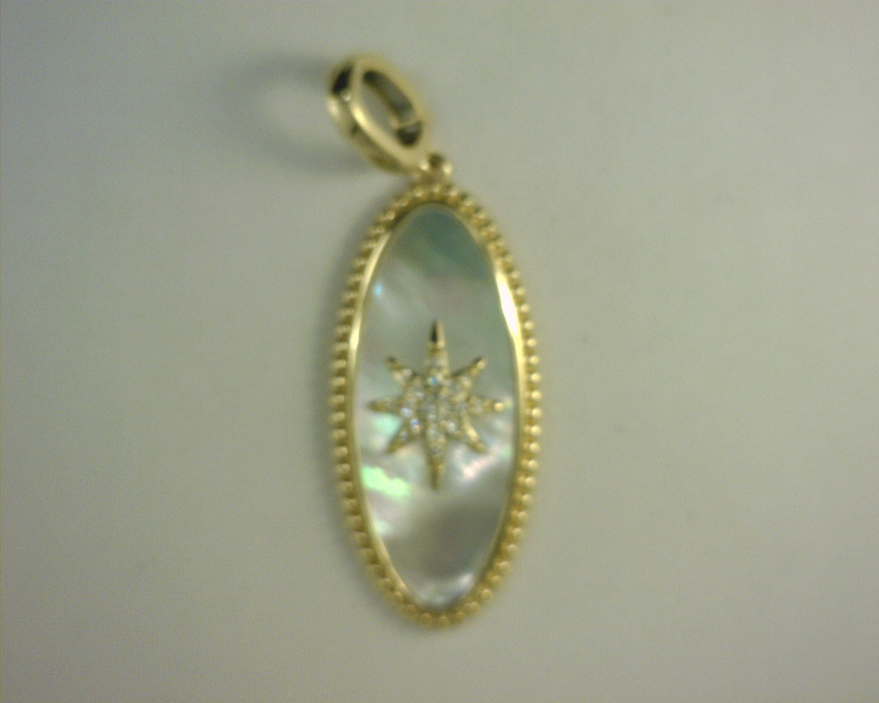 Gabriel NY 14K Yellow Gold Diamond and White Mother of Pearl Bujukan Oval Shape Medallion Pendant S1864679