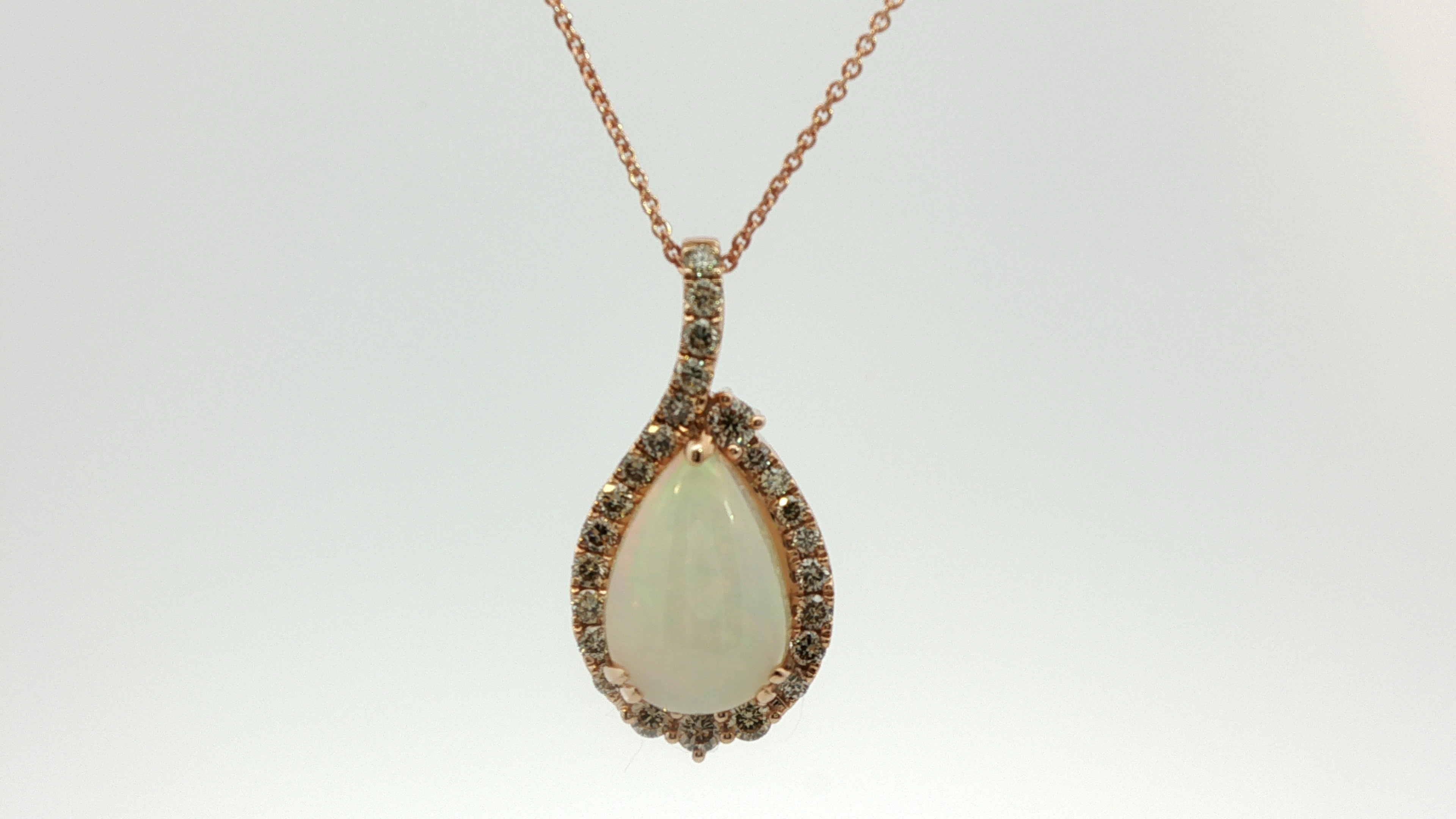 14K STRAWBERRY GOLD 2.20 PEAR OPAL AND NUDE DIAMONDS
