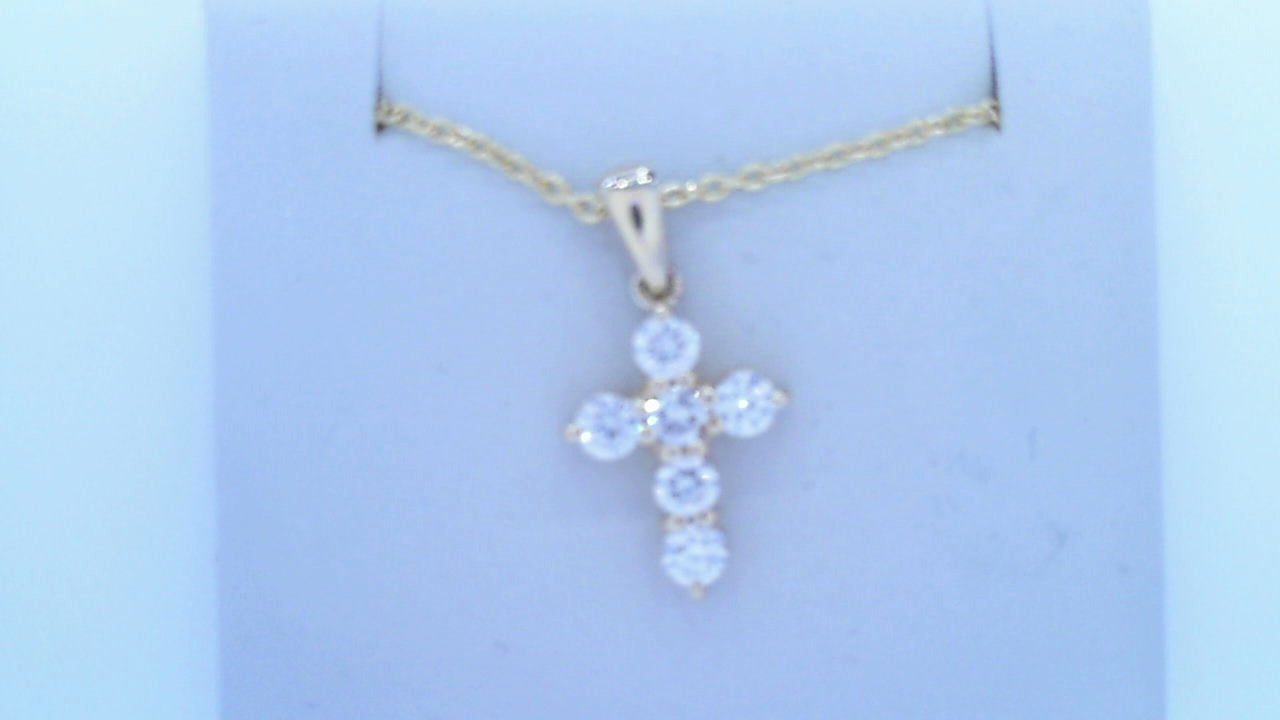 Diamond Cross Pendant .73cttw Round 14K Yellow Gold