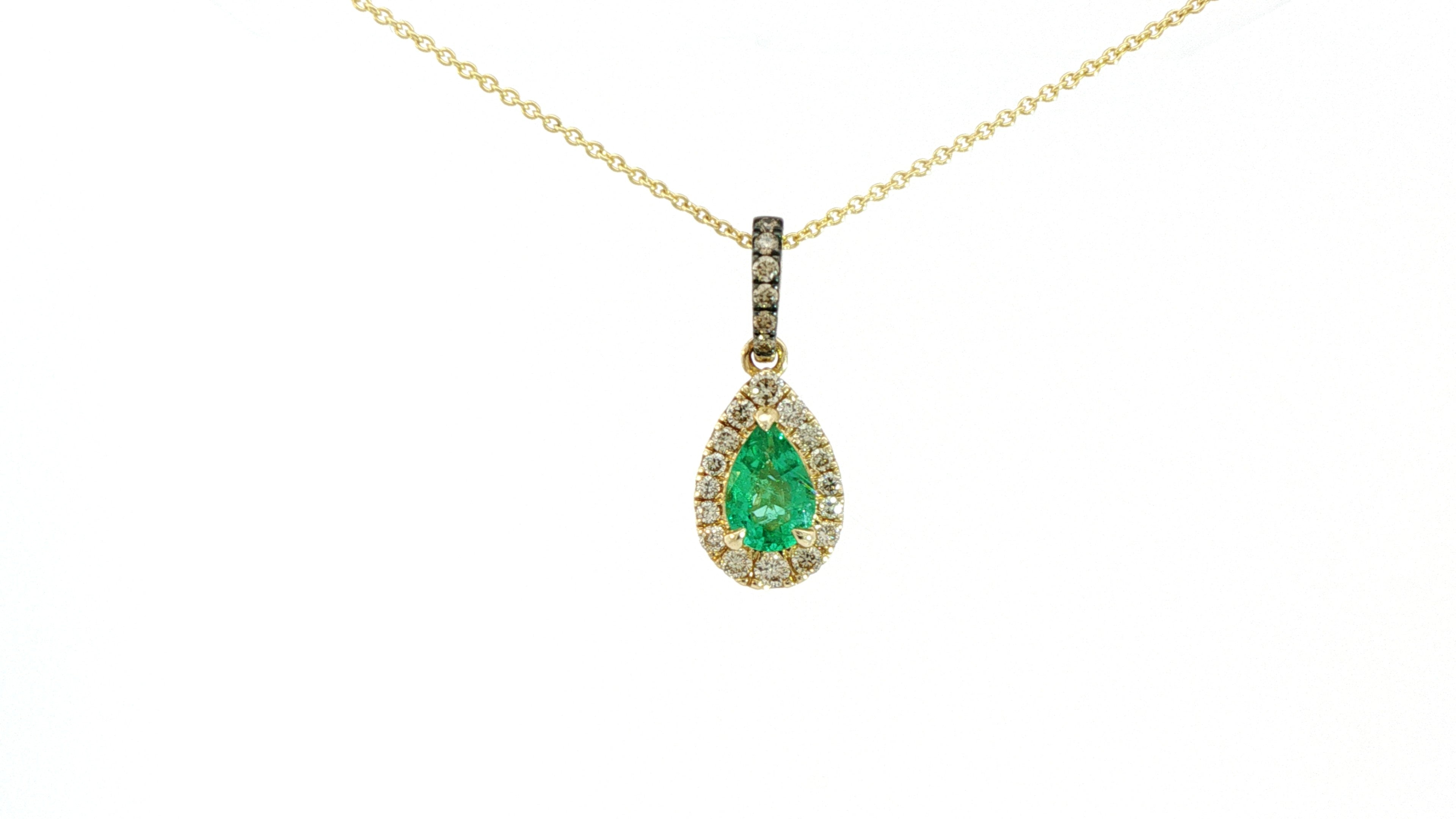 Levian Pendant .52ct Emerald .27Diamonds 14K Yellow Gold