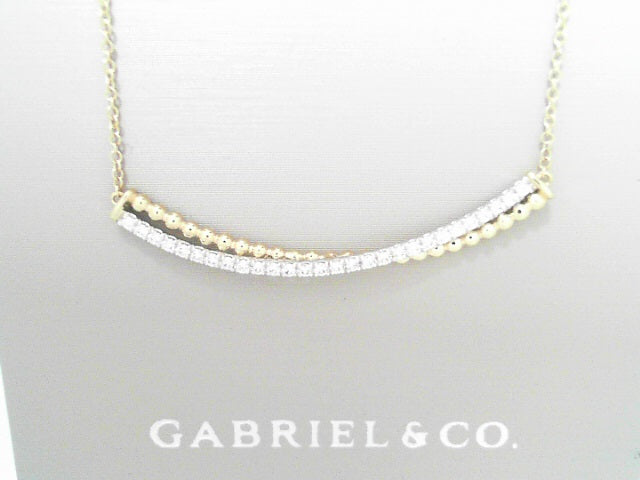 Gabriel NY 14K Yellow-White Gold Bujukan and Diamond Curved Bar Necklace .30ctw S1883833