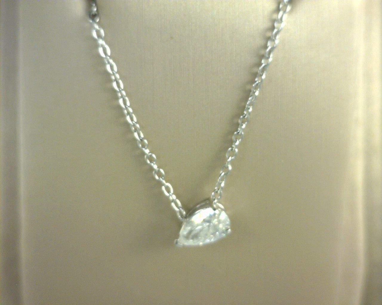 Diamond  Pear Solitaire Pendant .82ctw 14K White Gold
