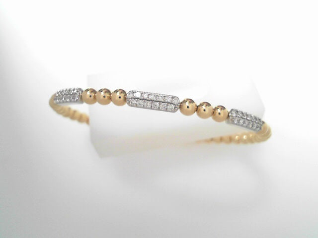 Gabriel NY 14K White and Yellow Gold Diamond .50ctw Pave Three Station Bar Bujukan Beads Split Bangle Bracelet S1777427