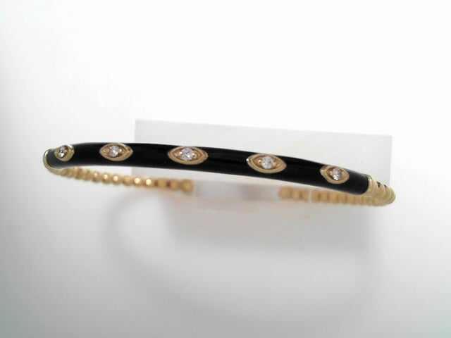 Gabriel NY Enamel - 14K Yellow Gold Bujukan Beads and Diamond Split Bangle with Black Enamel .10ctw S1774097