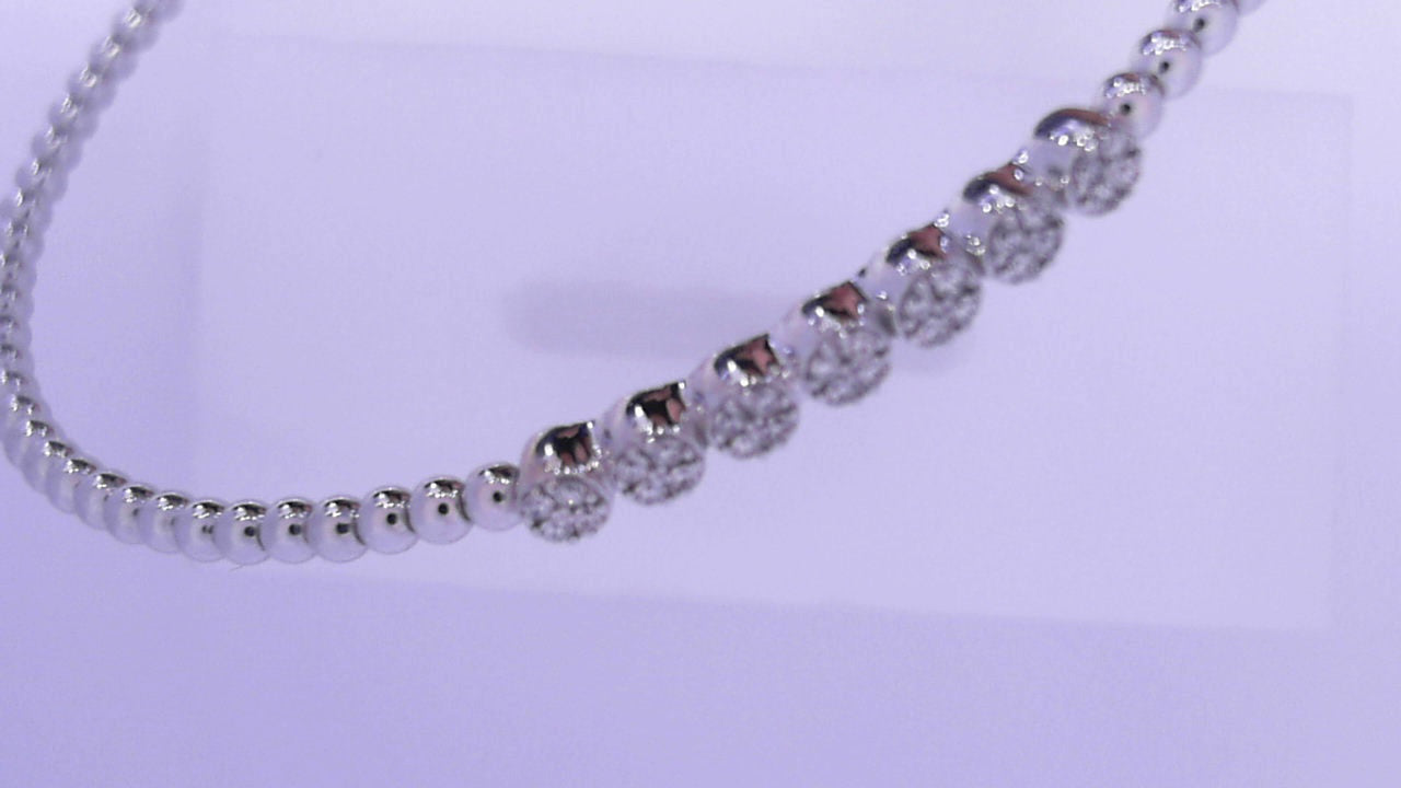 Gabriel NY 14K White Gold Bujukan Bead and Cluster Diamond Bangle size 6 .13ctw #S1795902
