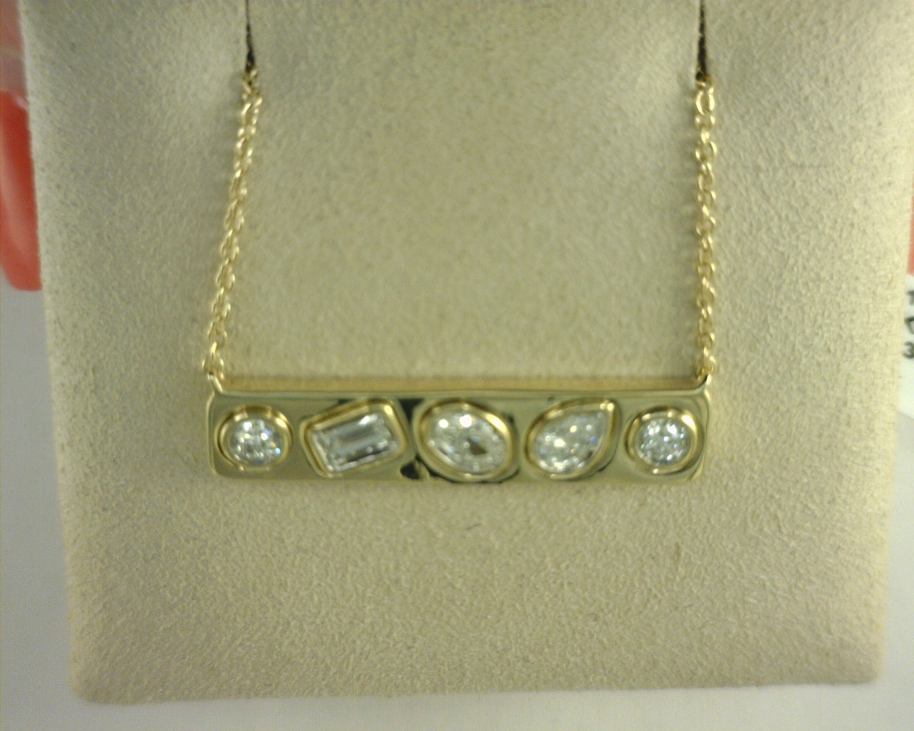Heera Moti Diamond Bar Pendant .41ctw 14K Yellow Gold