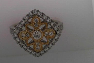 14 KARAT TWO TONED ANTIQUE STYLE DIAMOND RING .55 ctw