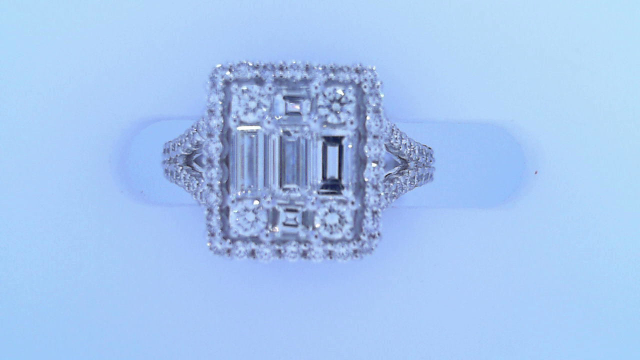 Diamond Fashion Ring 1.81cttw 14K White Gold<br>Baguettes .843ct<br>Round .963ct