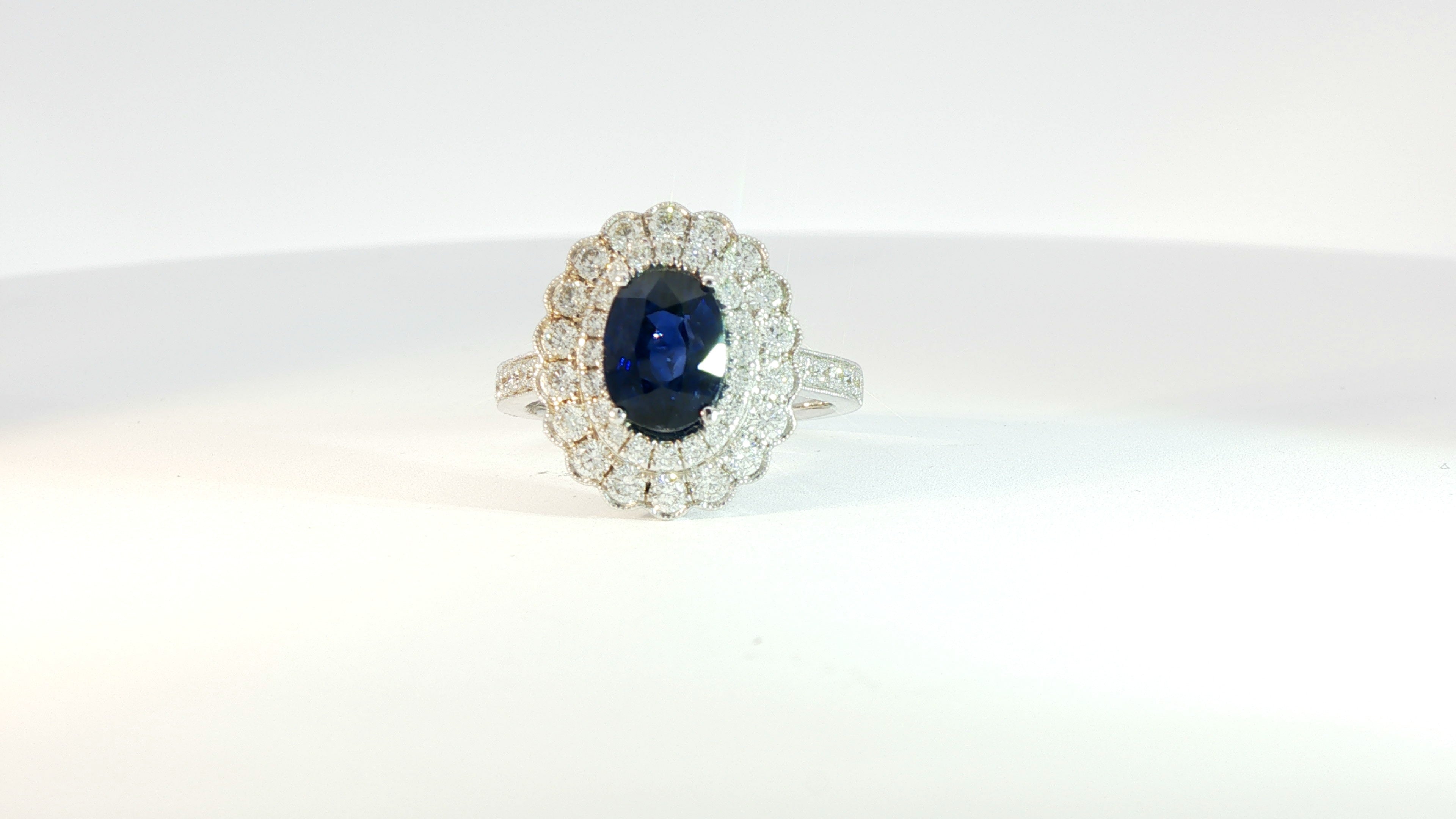 Diamond and Sapphire Ring .86cts Diamonds, 2.32ct Sapphire 18K White Gold