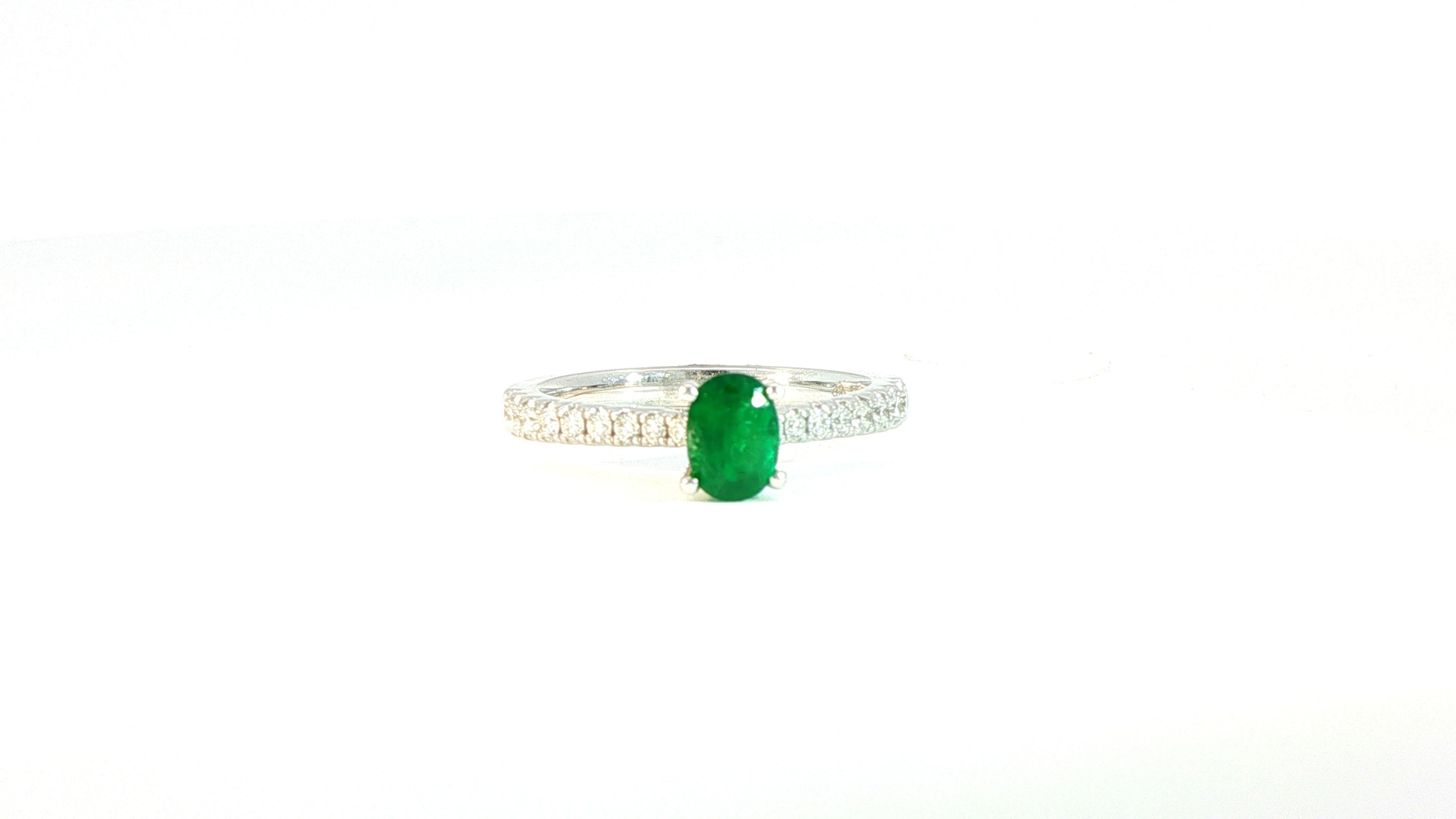 Diamond and Emerald Ring .45ct Emerald, .27cts Diamonds 18K White Gold