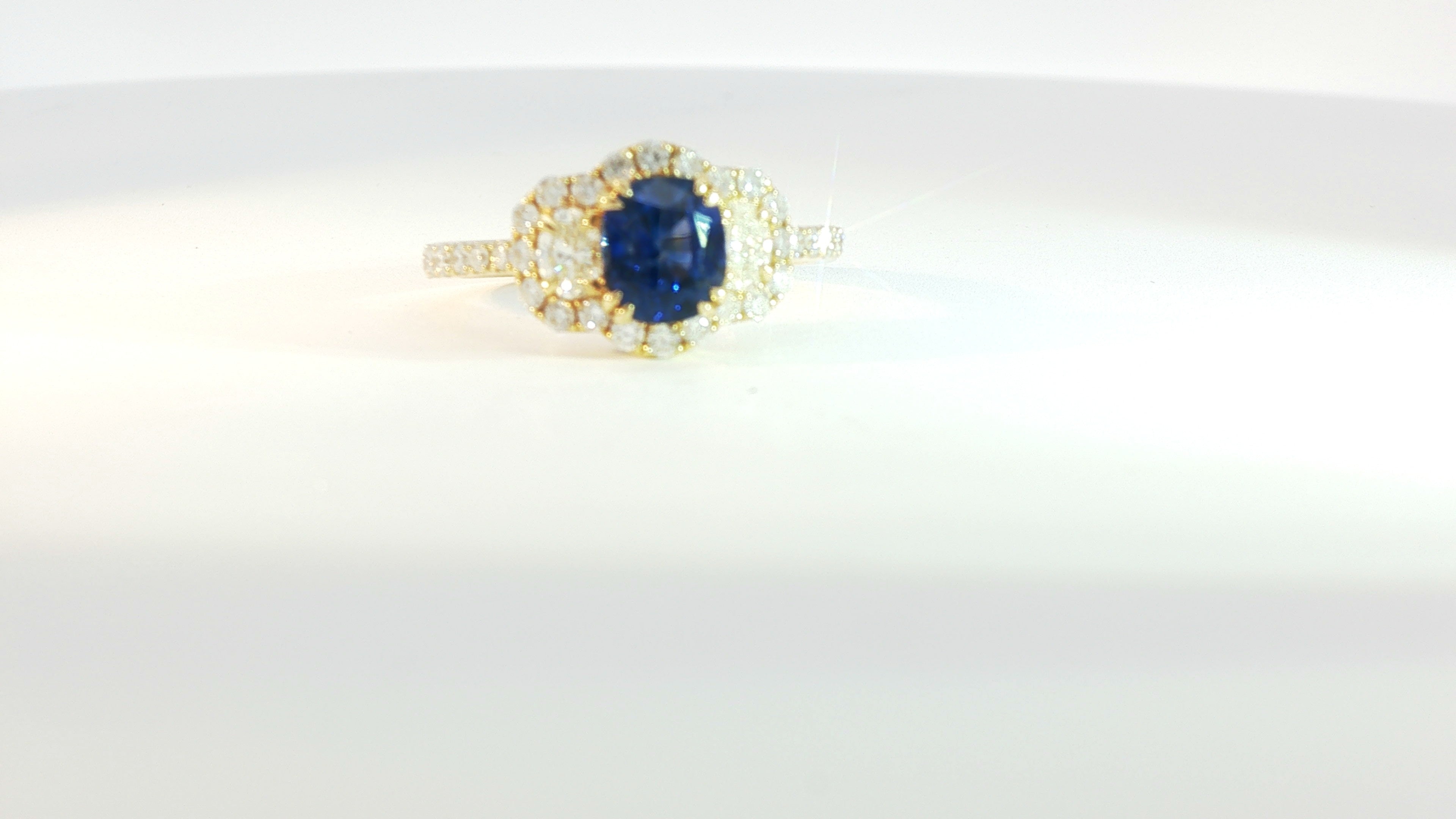 Diamond and Sapphire Ring .73cts Diamonds 1.31ct Sapphire 18K Yellow Gold