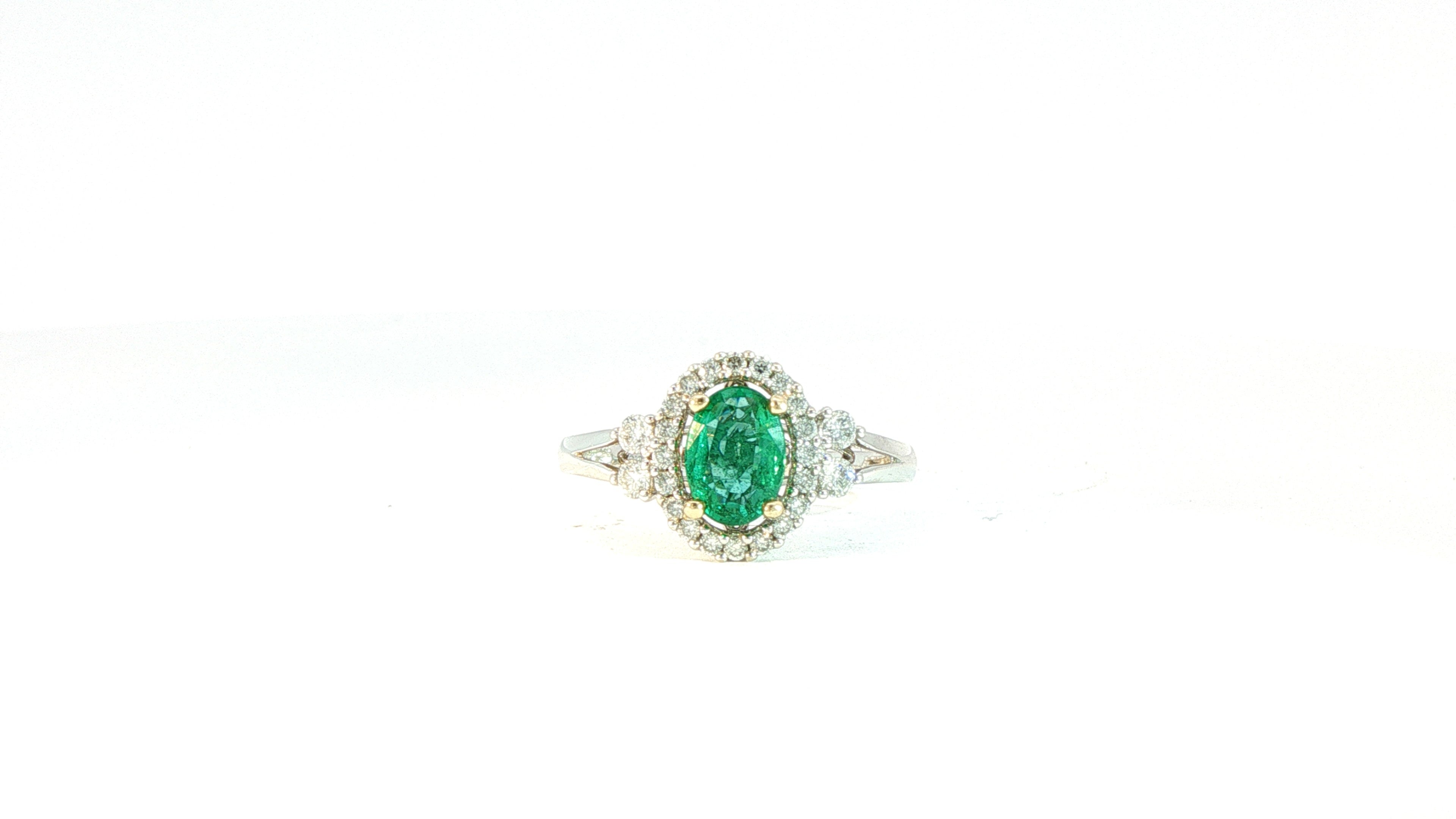 Diamond and Emerald Ring .40ct Diamonds, .91cts Emerald 14K White Gold
