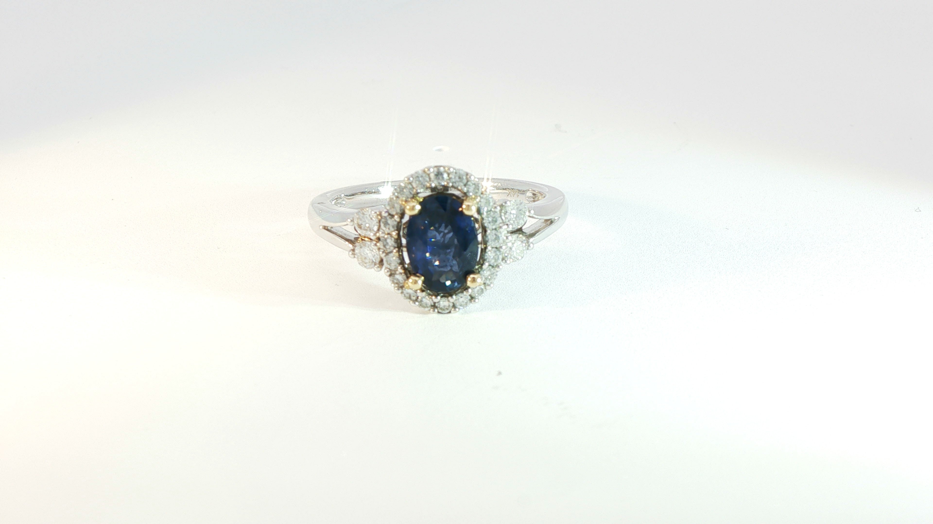 Diamond and Sapphire Ring .40cts Diamonds, 1.08ct Sapphire 14K White Gold