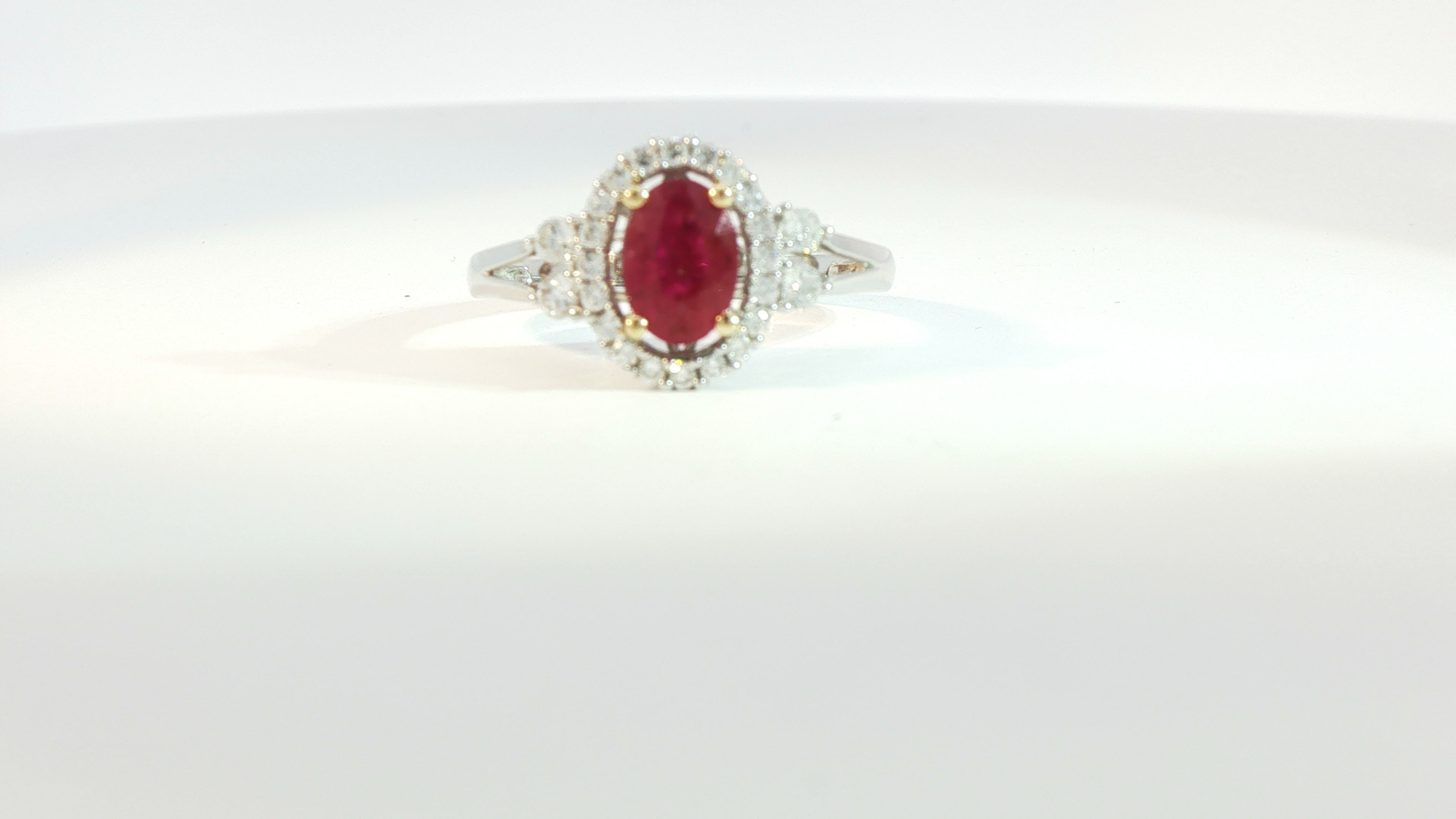 Diamond/Ruby Ring 1.19cts Ruby, .40ctDiamonds 14K White Gold