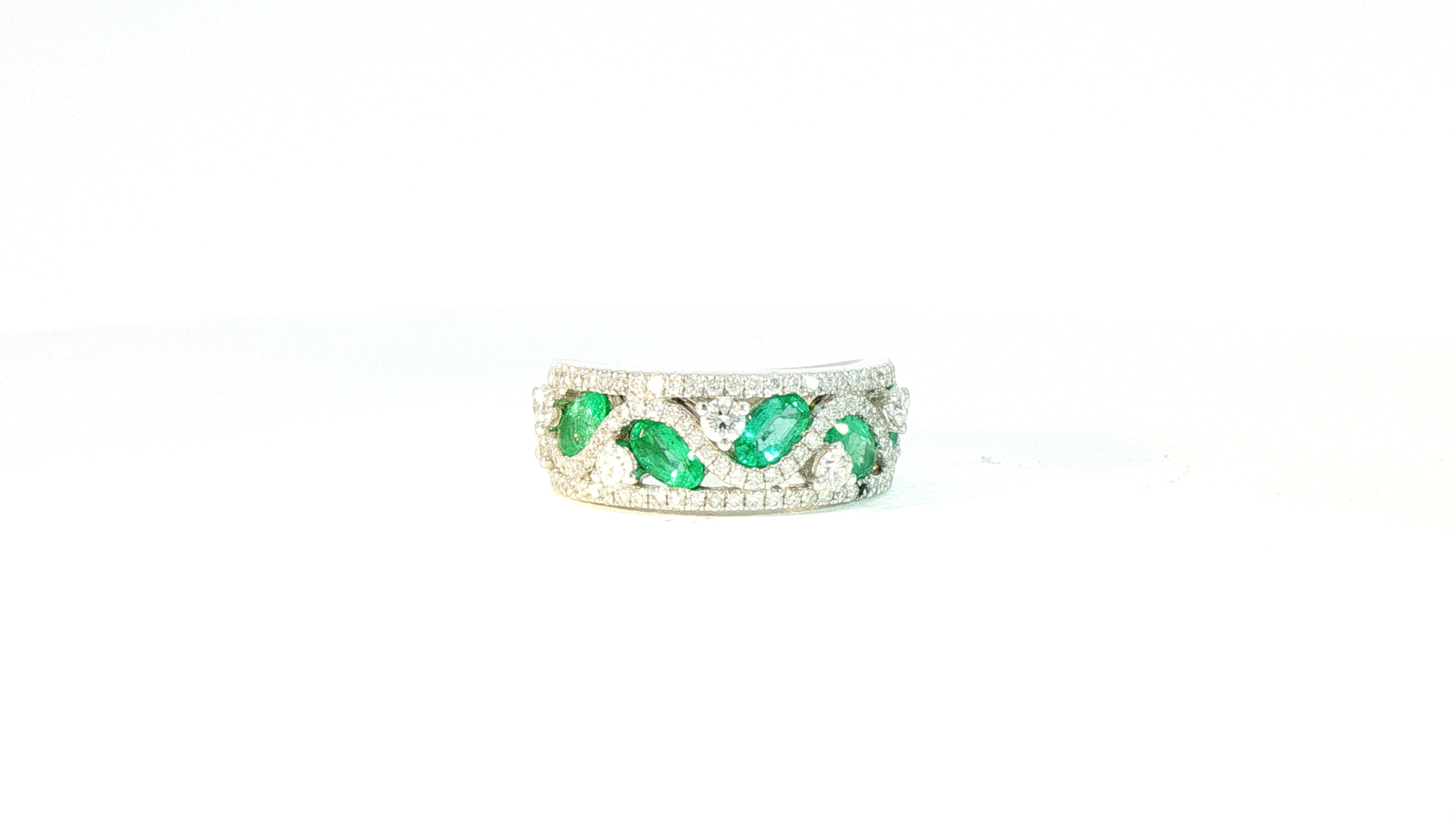 Diamond and Emerald Ring 1.08cts Emeralds, .80cts Diamonds 18K White Gold