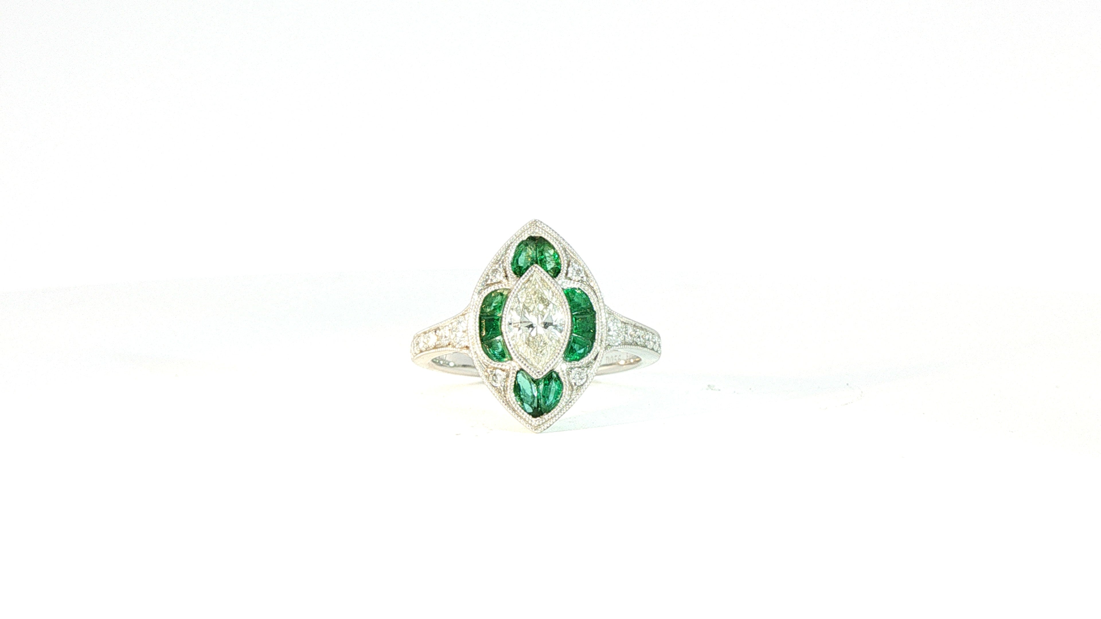 Diamond and Emerald Ring .82cts Diamonds, .43cts Emeralds 18K White Gold