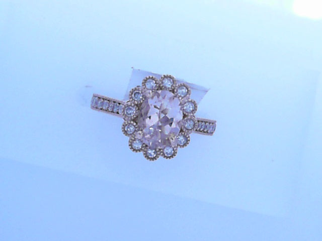 rose gold oval morganite  ring with diamonds