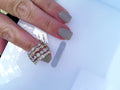 white yellow and rose multi stack ring with diamonds